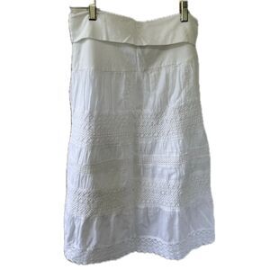 Cute Options 100% Cotton Tiered Crochet Embroidered Lace Pull On Fold Over Skirt